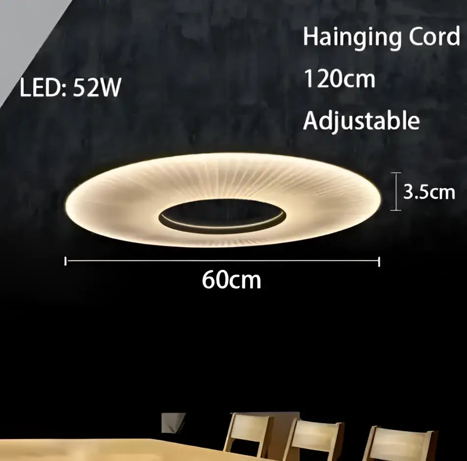 Modern minimalist white led pendant light with circular design warm white illumination and adjustable 120cm hanging cord