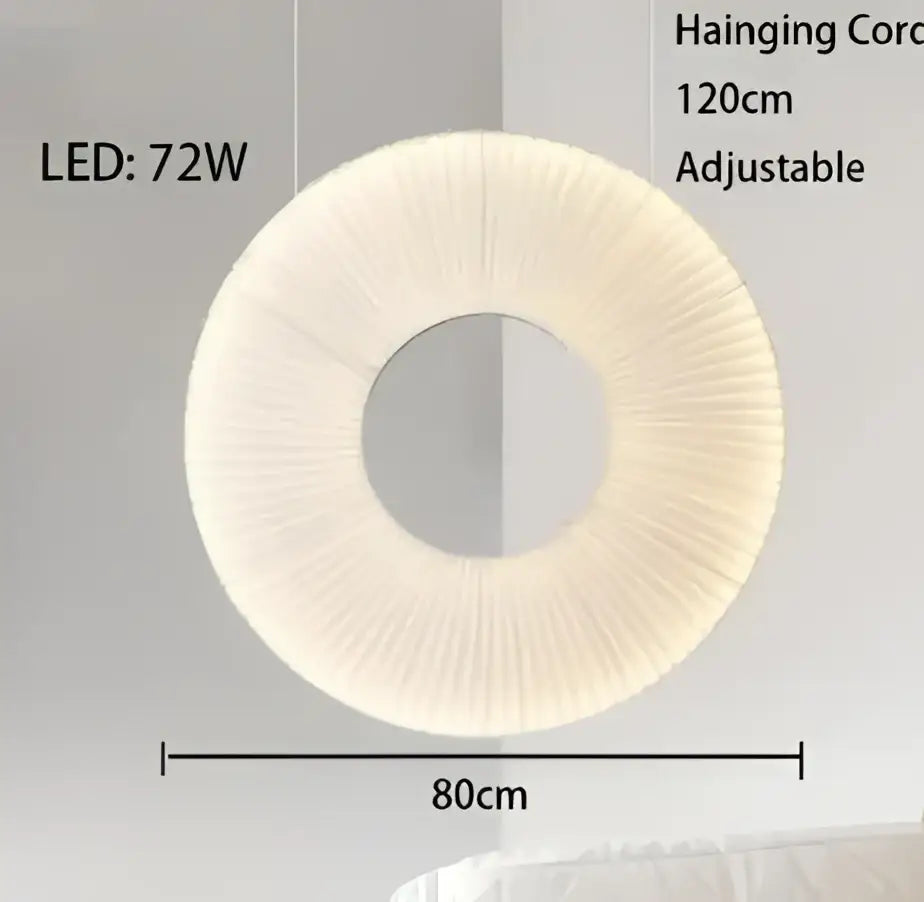 Modern minimalist white led pendant light with a pleated fabric shade and adjustable 120cm hanging cord for bedroom use