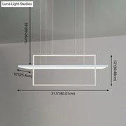 Modern minimalist white led rectangular pendant light x10 x12 with sleek frame suspended by thin cables for kitchens
