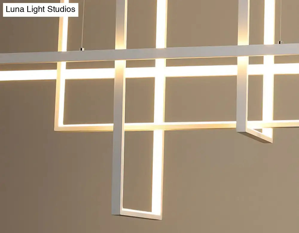 Modern minimalist white led rectangular pendant light x10 x12 with illuminated geometric frames for kitchen use