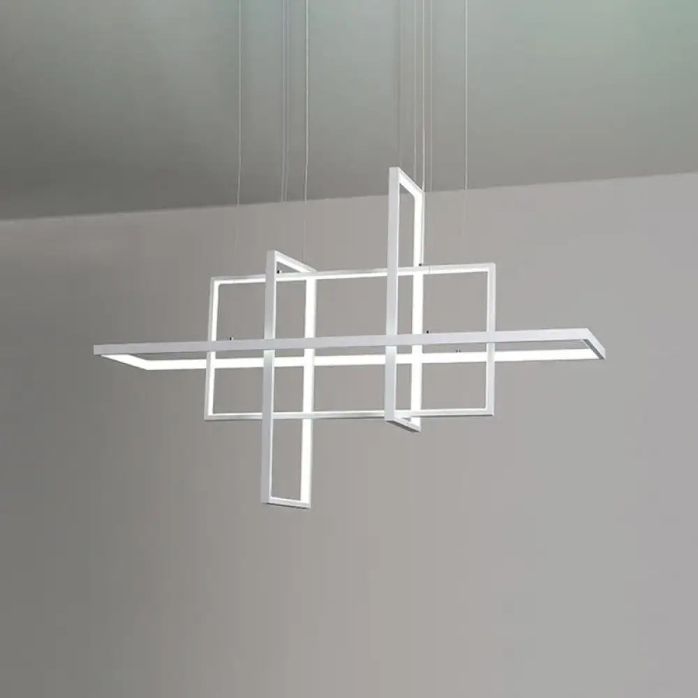 Modern minimalist white led rectangular pendant light with intersecting frames for kitchen x10 x12 installation