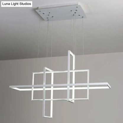 Modern minimalist white led rectangular pendant light with intersecting frames for kitchen use x10 x12 model