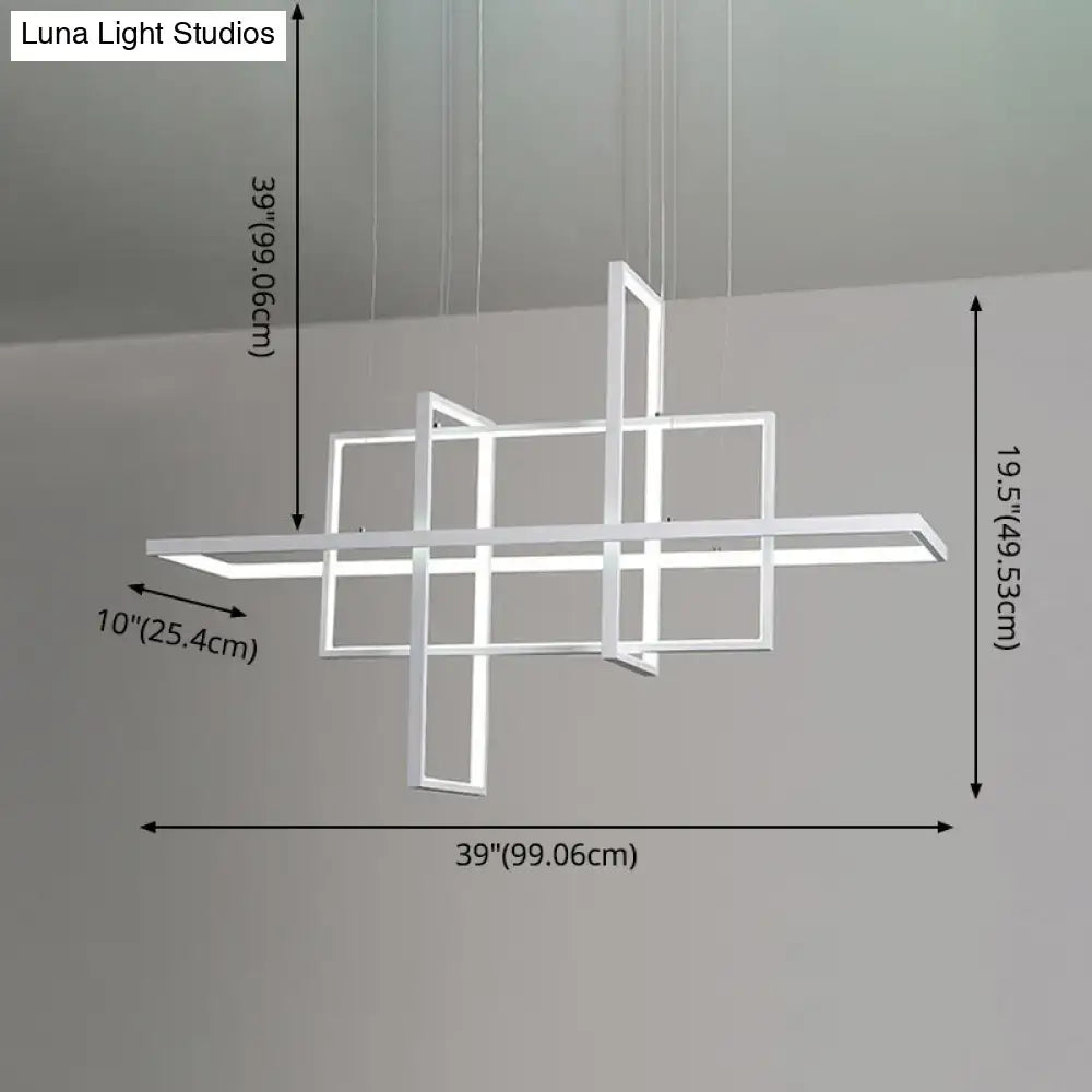 Modern minimalist white led rectangular pendant light with intersecting geometric frames for kitchen x10 x12