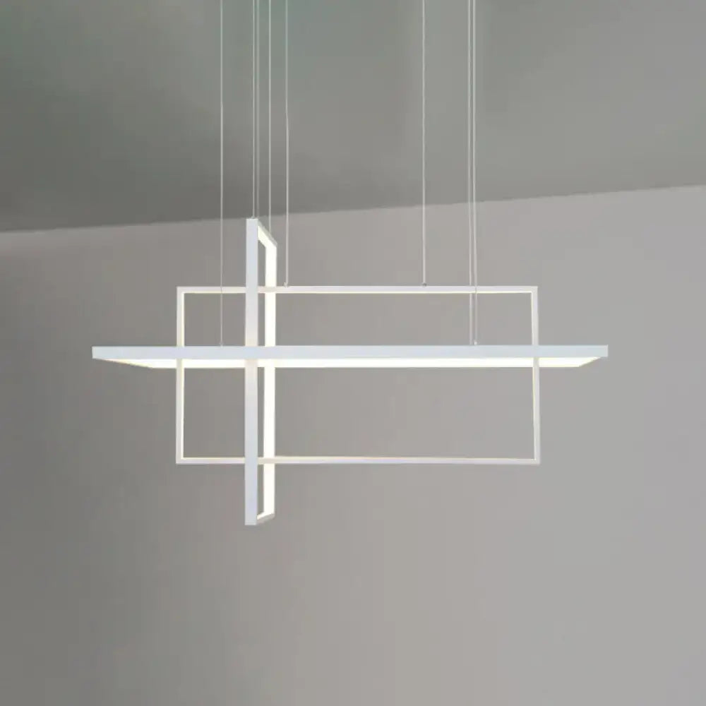 Modern minimalist white led rectangular pendant light with intersecting frames for kitchen x10 x12 design