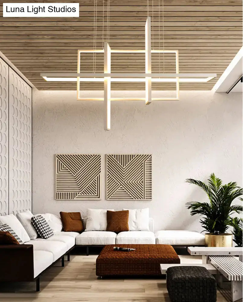 Modern minimalist white led rectangular pendant light with geometric design and clean lines for kitchen x10 x12