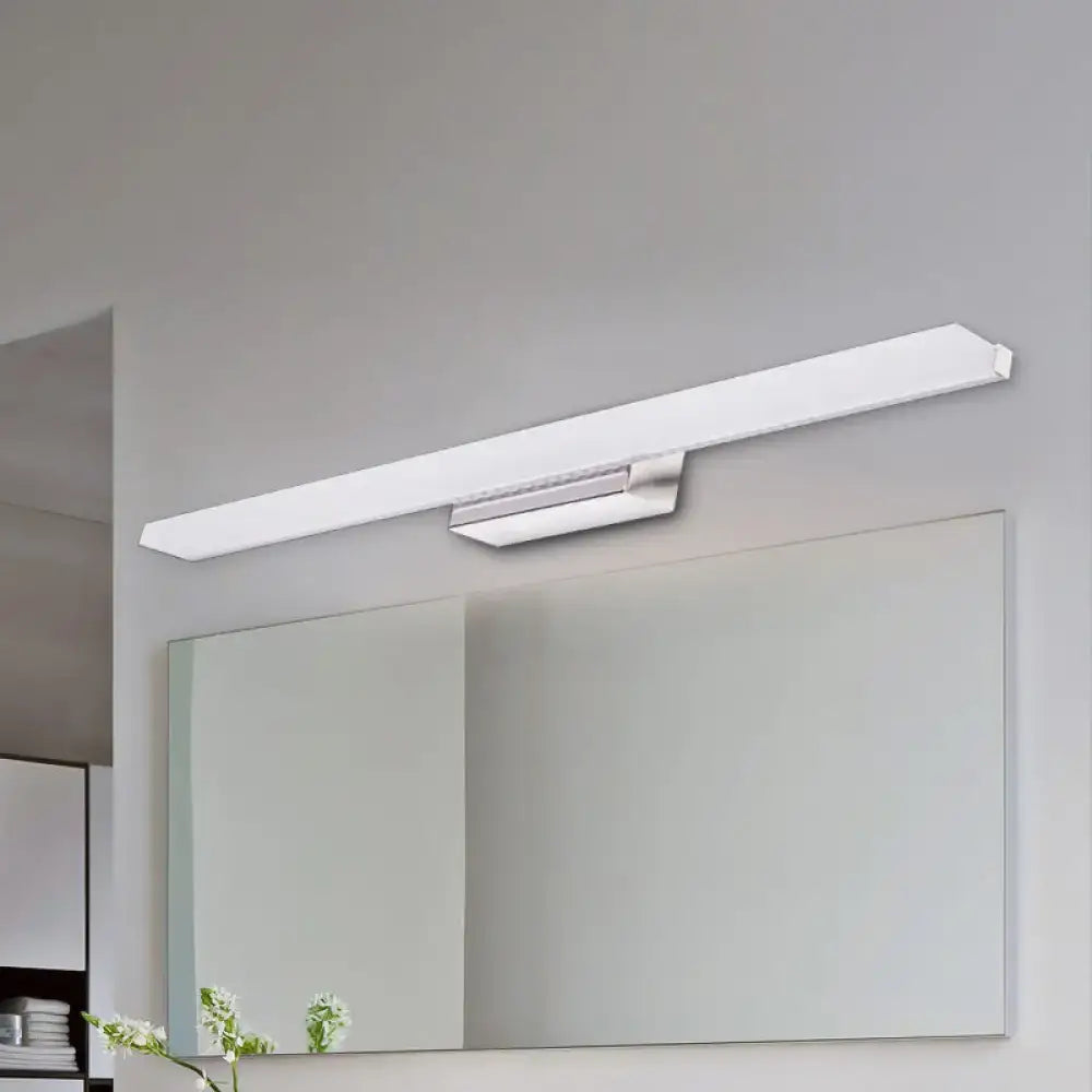 Modern minimalist white led wall light with warm white and white light mounted above a bathroom mirror