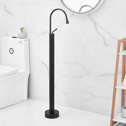 Modern minimalist black matte freestanding bathtub faucet with curved spout for floor standing bathtub use