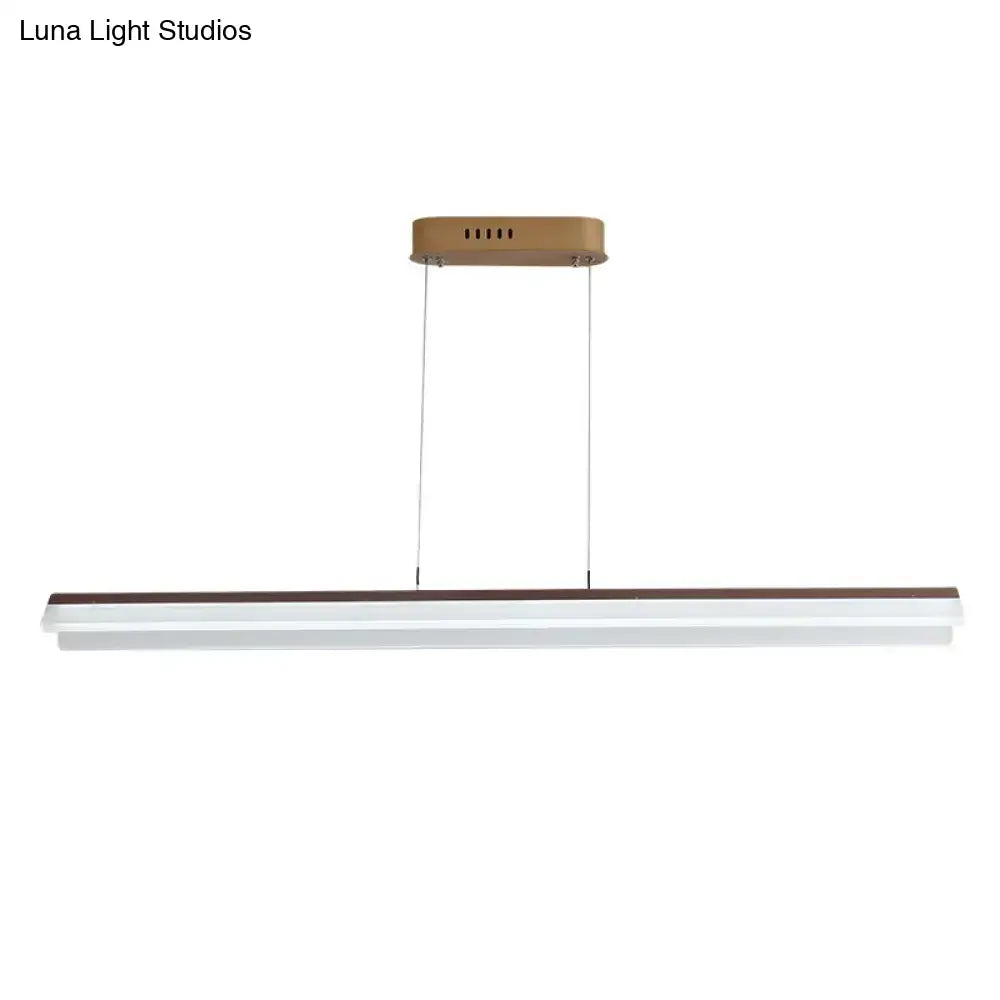 Modern minimalist pendant light fixture with white and dark wood led strips for dining room by DecorBites™