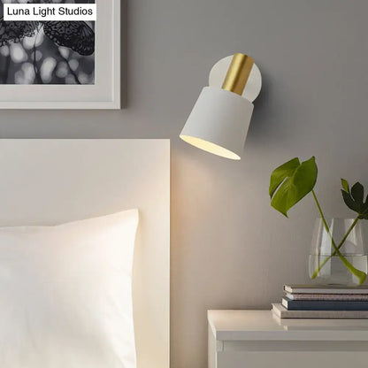 Modern mint green and gold metal drum sconce wall mounted lamp with white matte conical shade and gold accent