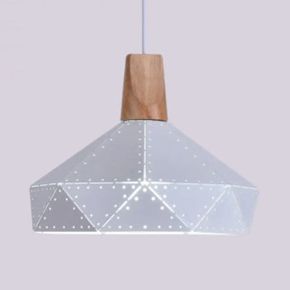 Modern Monochrome Pendant Light - Metallic Diamond Shape in Black/Grey/White - 1 Light – Ideal for Kitchen or Stairway