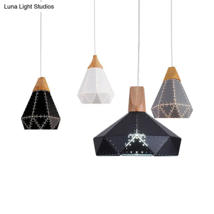 Modern Monochrome Pendant Light - Metallic Diamond Shape in Black/Grey/White - 1 Light – Ideal for Kitchen or Stairway