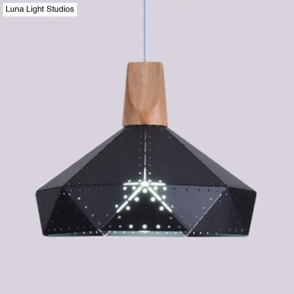 Modern Monochrome Pendant Light - Metallic Diamond Shape in Black/Grey/White - 1 Light – Ideal for Kitchen or Stairway