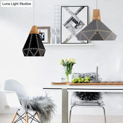 Modern Monochrome Pendant Light - Metallic Diamond Shape in Black/Grey/White - 1 Light – Ideal for Kitchen or Stairway