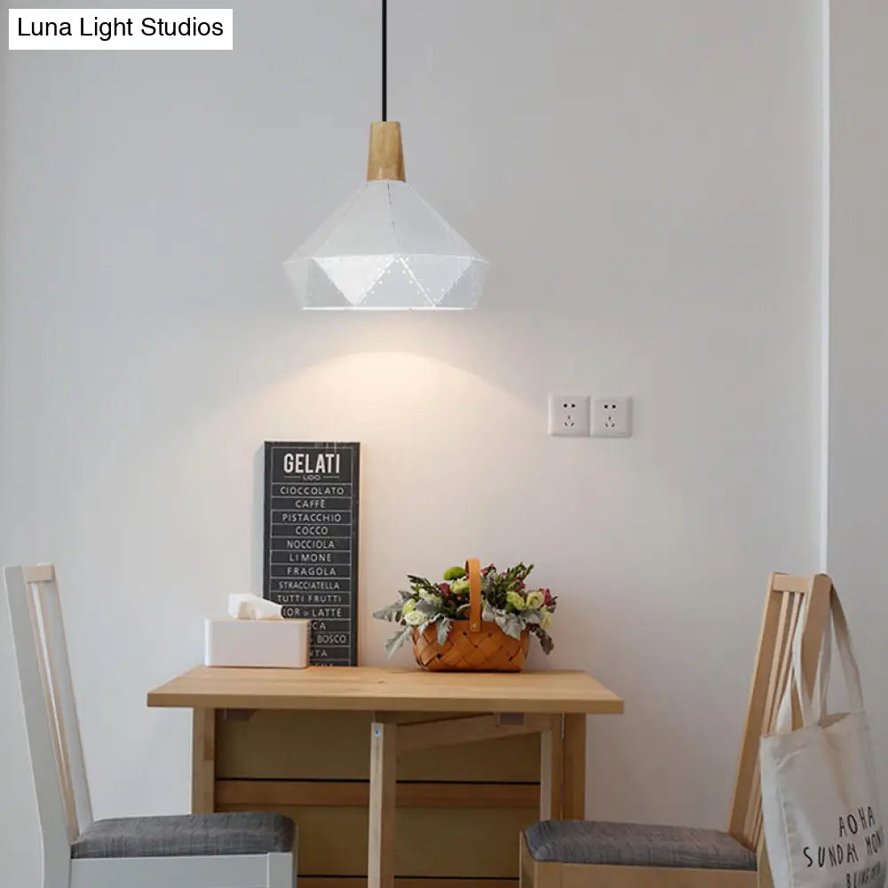 Modern Monochrome Pendant Light - Metallic Diamond Shape in Black/Grey/White - 1 Light – Ideal for Kitchen or Stairway