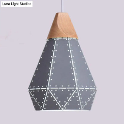 Modern Monochrome Pendant Light - Metallic Diamond Shape in Black/Grey/White - 1 Light – Ideal for Kitchen or Stairway