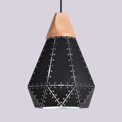 Modern Monochrome Pendant Light - Metallic Diamond Shape in Black/Grey/White - 1 Light – Ideal for Kitchen or Stairway