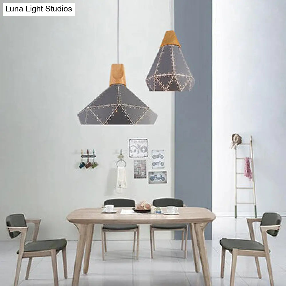 Modern Monochrome Pendant Light - Metallic Diamond Shape in Black/Grey/White - 1 Light – Ideal for Kitchen or Stairway