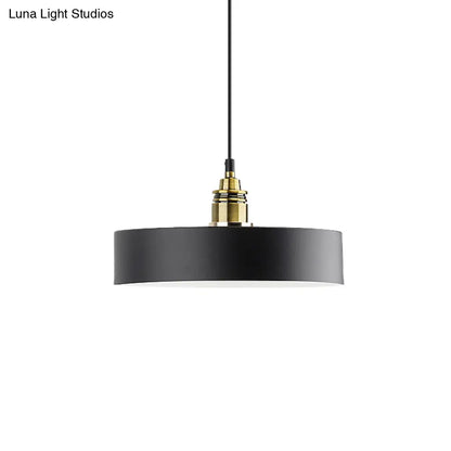 Modern Monochrome Round Shade Hanging Light - Stylish Aluminum Pendant for Study Room