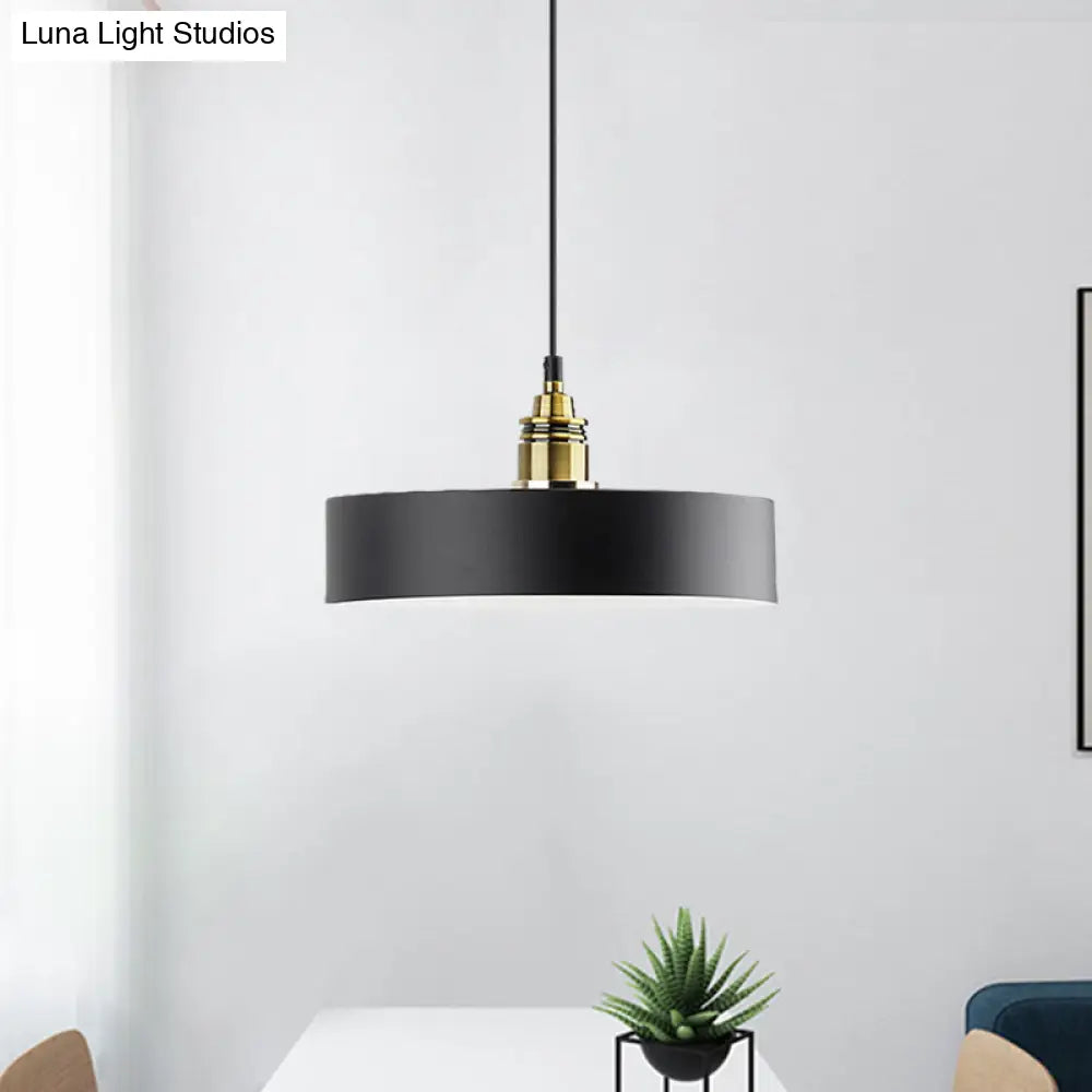 Modern Monochrome Round Shade Hanging Light - Stylish Aluminum Pendant for Study Room