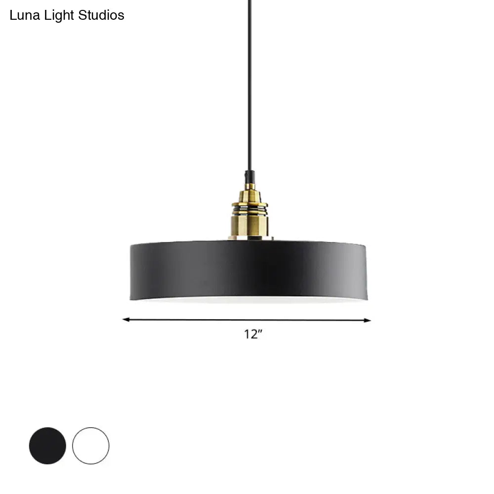 Modern Monochrome Round Shade Hanging Light - Stylish Aluminum Pendant for Study Room