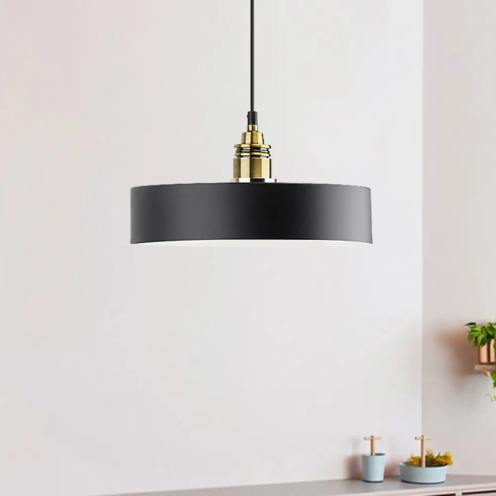 Modern Monochrome Round Shade Hanging Light - Stylish Aluminum Pendant for Study Room