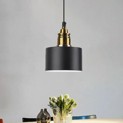 Modern Monochrome Round Shade Hanging Light - Stylish Aluminum Pendant for Study Room