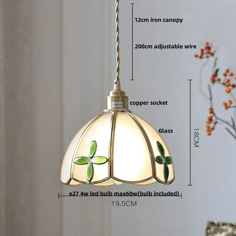 Modern moon ceramic led pendant lamp with cream stained glass and green clover motifs for dining room decorbites ceramic led