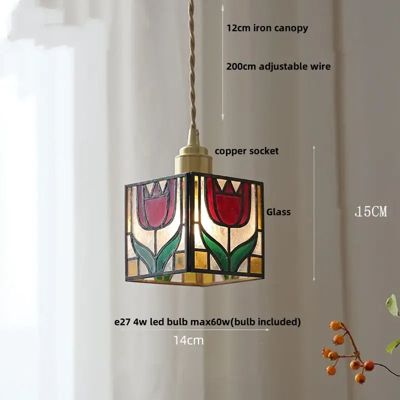 Modern moon ceramic led pendant lamp featuring a red tulip stained glass design for dining room decorbites ceramic led pendant