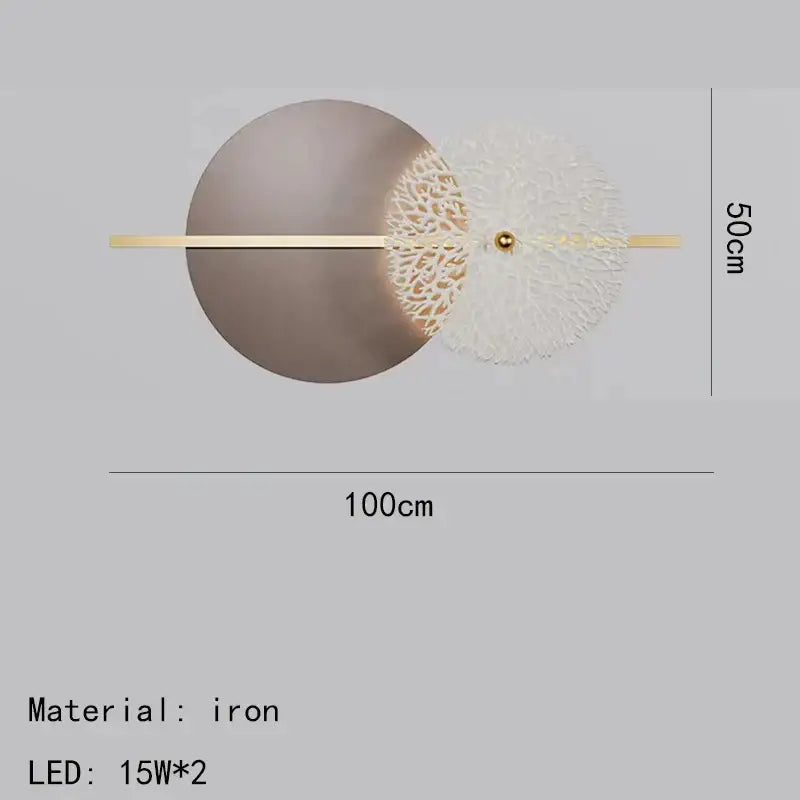 Modern minimalist wall light featuring a matte gray spherical element and white coral design on gold iron for decorbites deer wall
