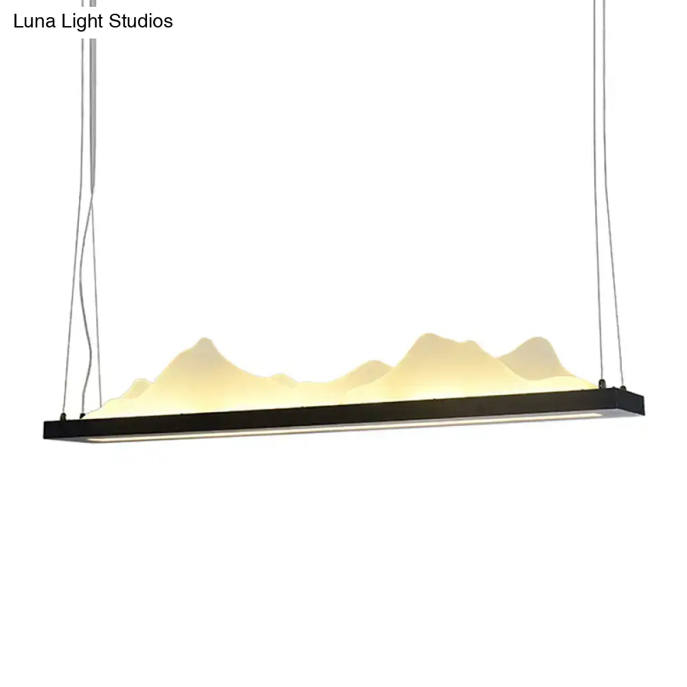 DecorBites™ modern black acrylic LED pendant light fixture with glowing mountain design and adjustable fixture width 31.5 to 39 inches