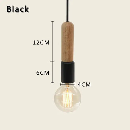 Black pendant light with wooden top and iron accent black metal cord pendant for kitchen and dining room use