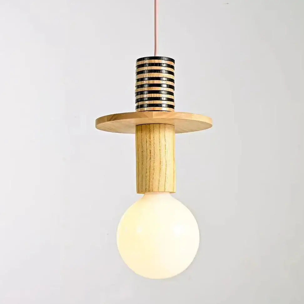 Modern multi color wood and iron accent pendant light with warm glow cord pendant for kitchen and dining room use