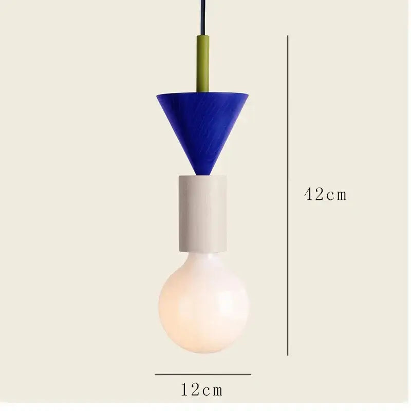 Modern pendant light with vibrant blue conical top, iron accent, and frosted led bulb for kitchen or dining room