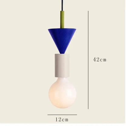 Modern pendant light with vibrant blue conical top, iron accent, and frosted led bulb for kitchen or dining room