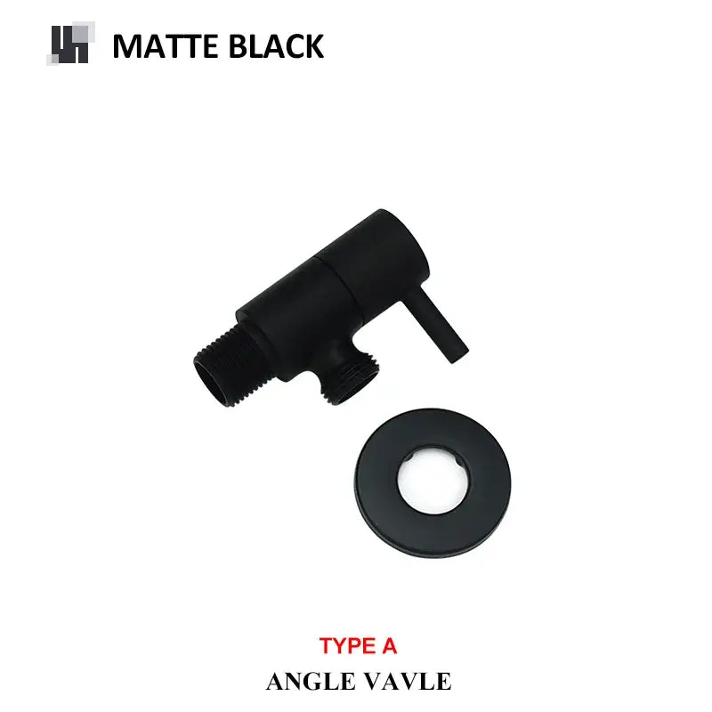 Matte black decorbites brass triangle valve angle valve with matching circular washer in sleek modern design