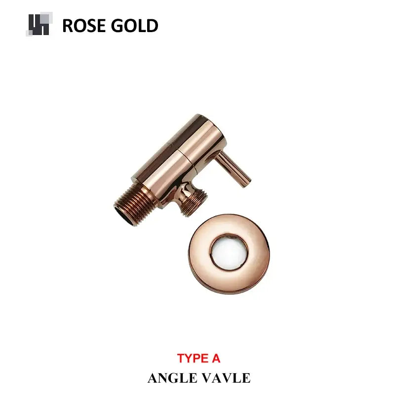 Rose gold decorbites brass triangle valve with sleek polished finish and matching circular flange for bathroom faucet
