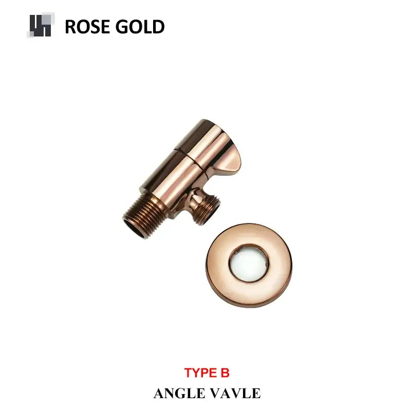 Rose gold decorbites brass triangle angle valve with sleek metallic finish and matching circular escutcheon for bathroom faucet