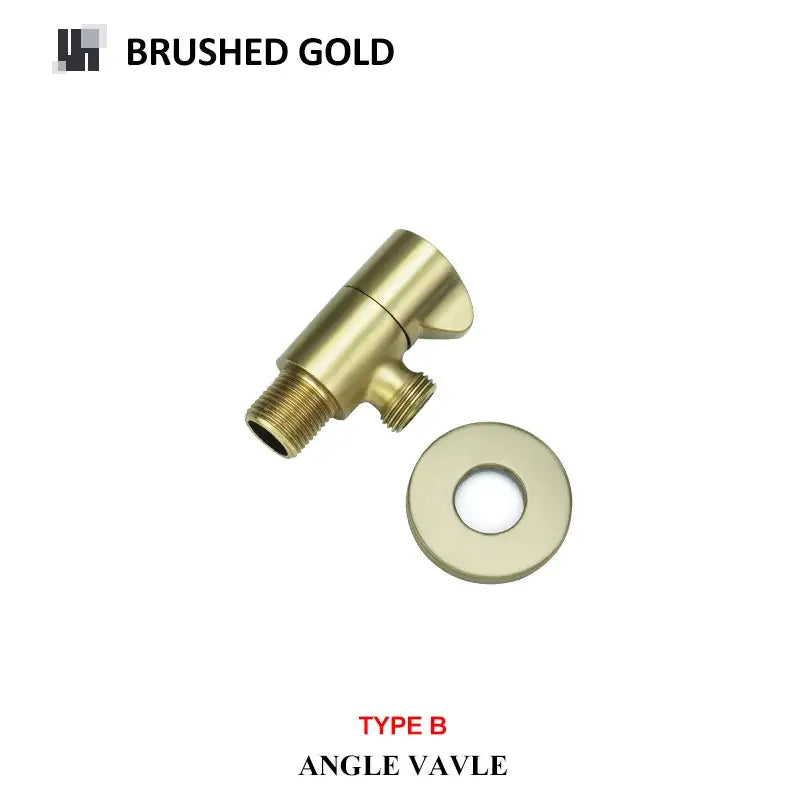 Brushed gold decorbites brass triangle valve with matching washer featuring sleek metallic finish and threaded connections