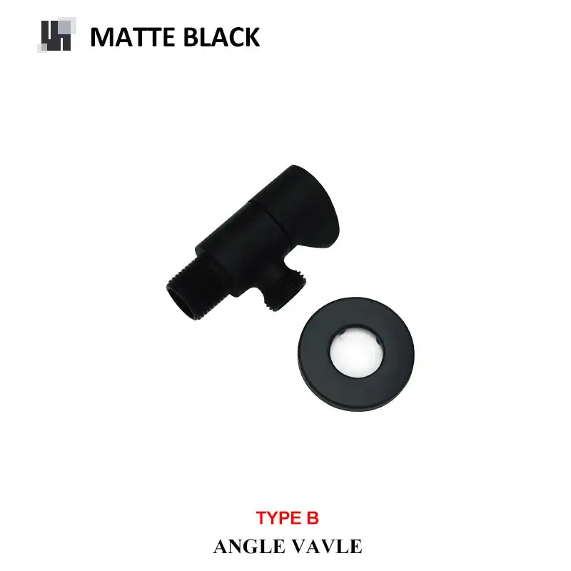 Matte black decorbites brass triangle valve with matching washer featuring modern multi finish design for bathroom faucets