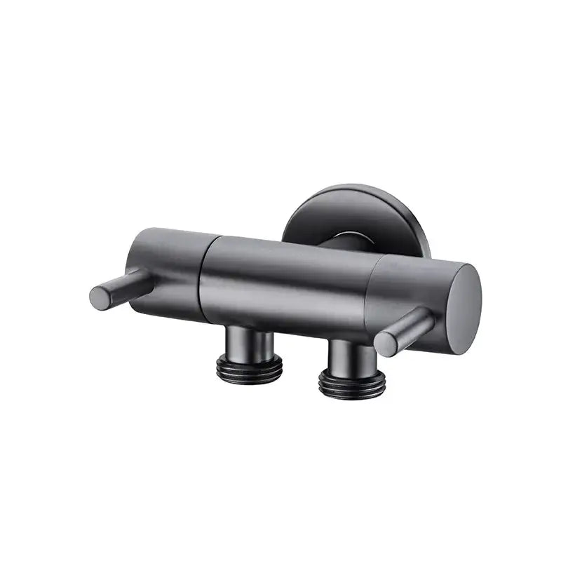 Black matte-finished modern multi finish dual control bidet valve with dual handles and threaded pipe connections