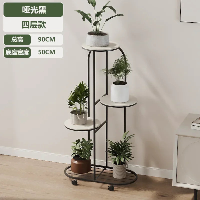Modern Multi-storey Plant Stand for Interior Decor - Black-4 layers