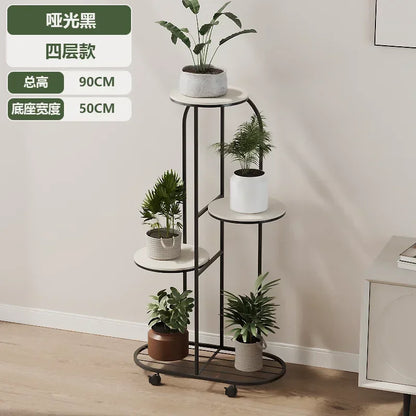 Modern Multi-storey Plant Stand for Interior Decor - Black-4 layers