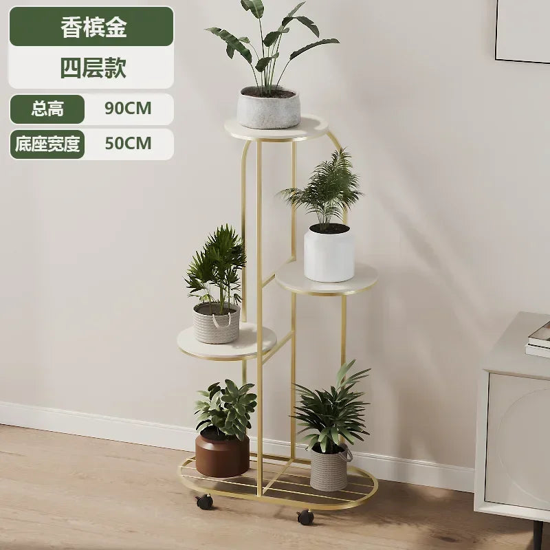 Modern Multi-storey Plant Stand for Interior Decor - Gold-4 layers
