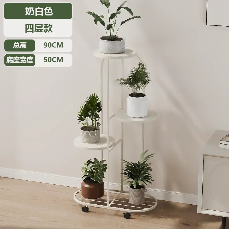 Modern Multi-storey Plant Stand for Interior Decor - White-4 layers