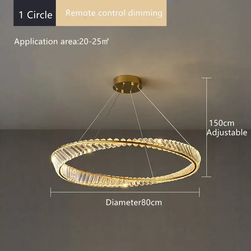 Modern multi tier gold decorbites crystal led chandelier with circular design and adjustable height for dining room lighting