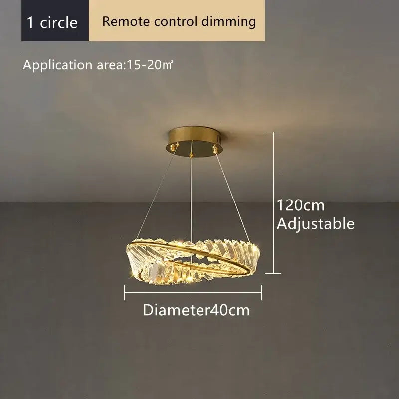 Modern multi tier gold decorbites crystal led chandelier with circular design and adjustable height for dining room use