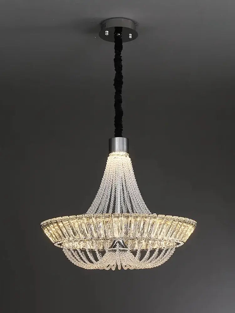 Modern multi tiered crystal ceiling chandelier with chrome finish and clear glass crystals for living room decorbites crystal ceiling