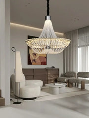Modern multi tiered crystal ceiling chandelier with sleek metallic finish and clear crystals for living room decorbites crystal ceiling