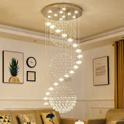 Modern multi-tiered crystal hanging chandelier with clear glass beads and circular metallic mount for staircase decorbites crystal hanging