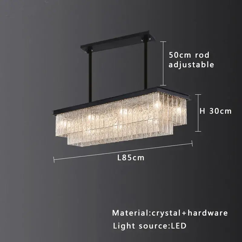 Modern multi tiered gold elegant crystal glass chandelier with rectangular crystal and black metal adjustable rod decorbites elegant crystal
